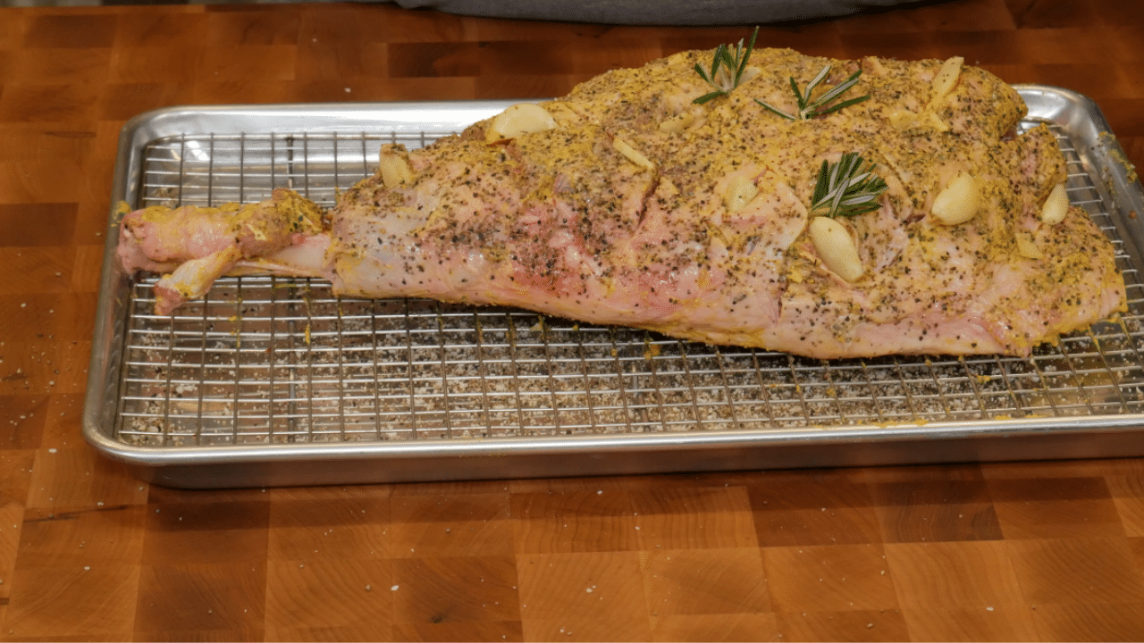 Seasoned Leg of Lamb Ready for Cooking